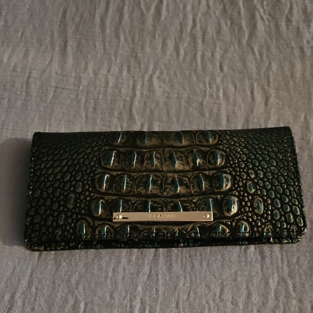 Brahmin Black teal Crocodile Embossed Wallet